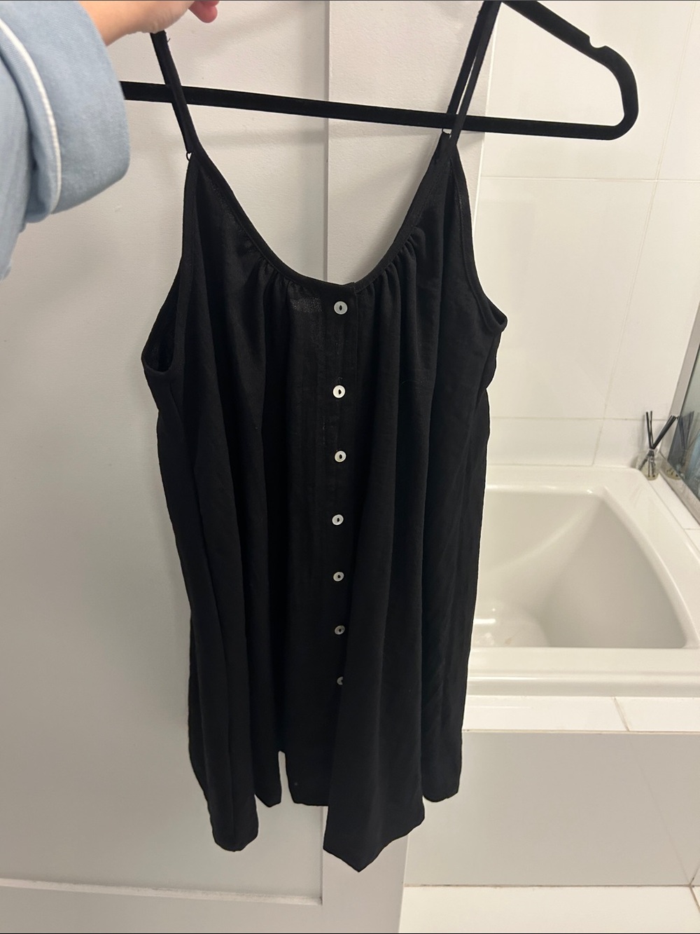 Black Button-Front Spaghetti Strap Dress